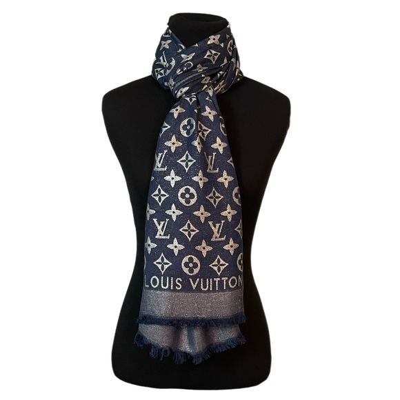 Louis Vuitton Blue Monogram Logo Scarf - Picture 2 of 2